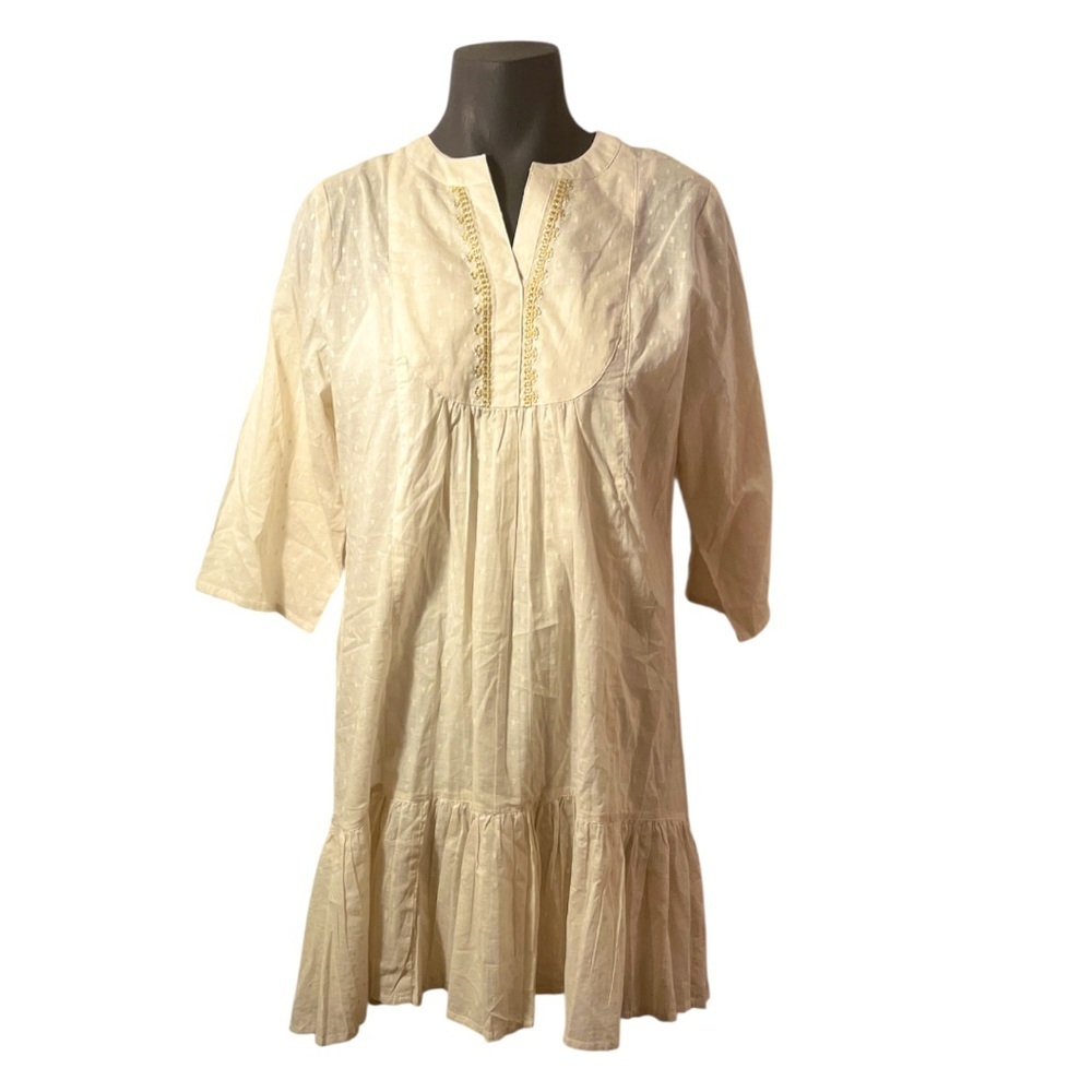 Cost Plus World Market Cotton Cream Pleated Dress